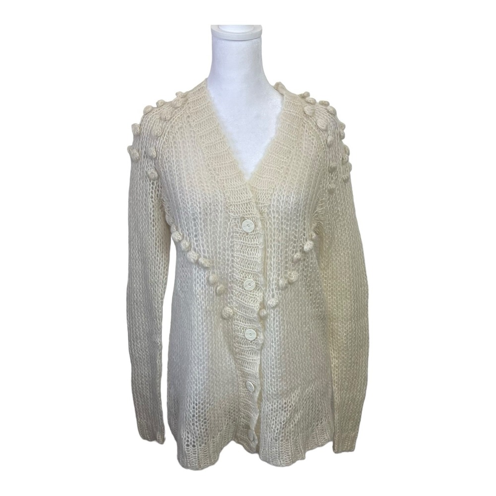 Ivory Mohair Sweater Womans M Ecote Cardigan Bubble open knit Button closure